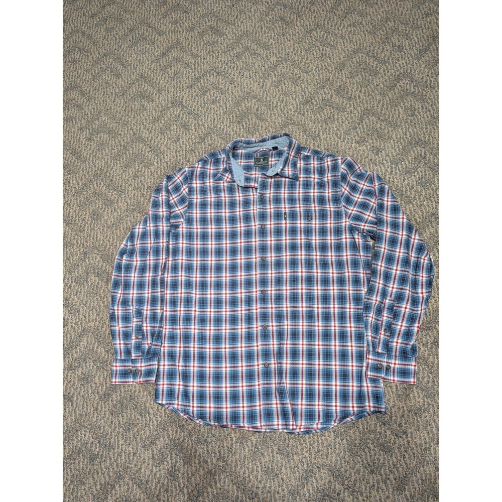 GH Bass & Co Mens Large Blue Red Plaid Flannel Button Down Shirt Long Sleeve